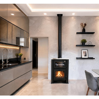Fogão Calefator com Serpentina Dupla Combustão + forno Gratinador com Gaveta de Cinza para aquecimento de até 180m² ou 380m³ versão 2026