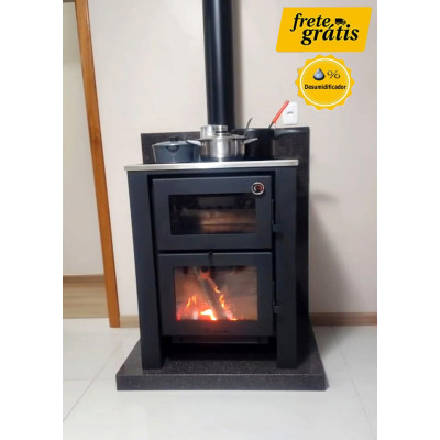 Fogão/Calefator Dupla Combustão + forno Gratinador com Gaveta de Cinza para aquecimento de até 180m² ou 380m³