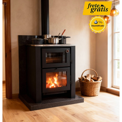 Fogão/Calefator Dupla Combustão + forno Gratinador com Gaveta de Cinza para aquecimento de até 180m² ou 380m³
